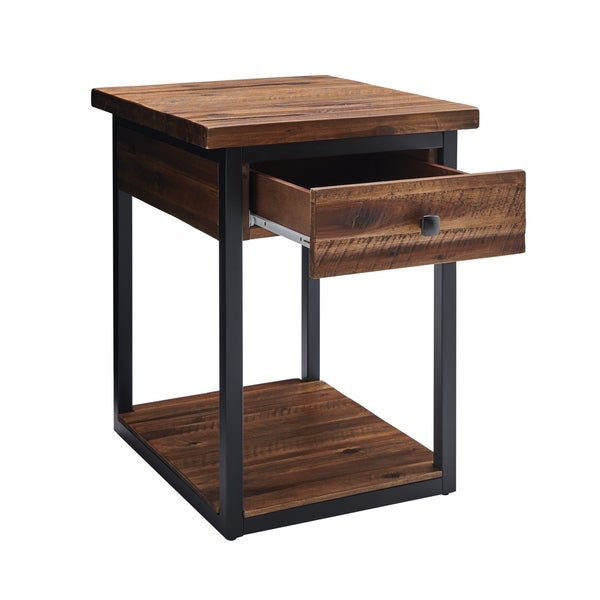 Carbon Loft Ciaravino Rustic Wood End Table with Drawer and Low Shelf