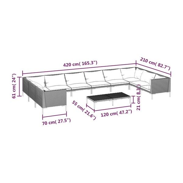 11 Piece Patio Lounge Set with Cushions Poly Rattan Dark Gray - Overstock - 36364924