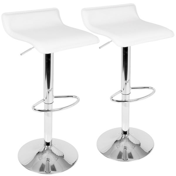 Lumisource Ale Contemporary Adjustable Barstool in White PU Leather - Set of 2 - 16