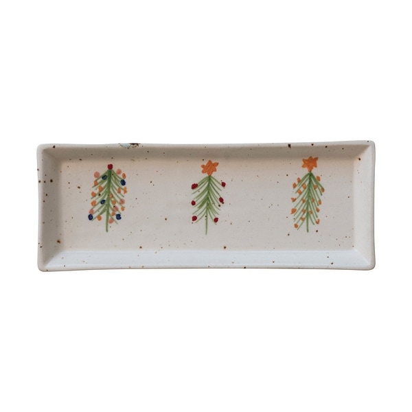 Speckled HandPainted Stoneware Platter with Christmas Trees