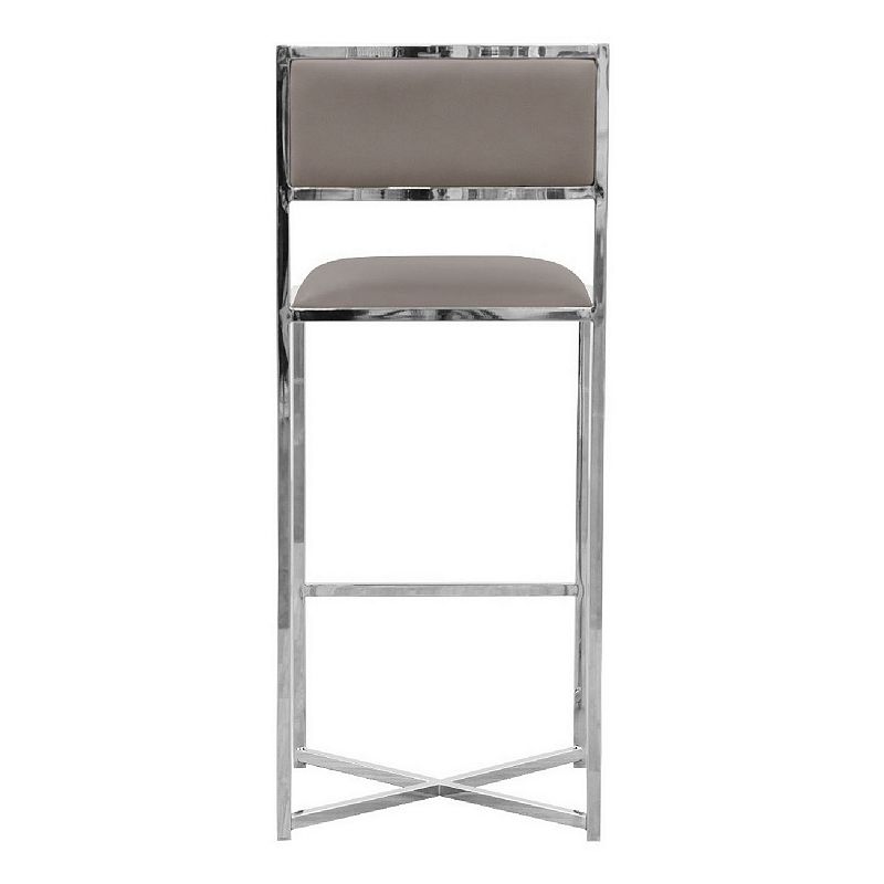 Eun 30 Inch Vegan Faux Leather Barstool， Chrome Base， Set of 2， Gray