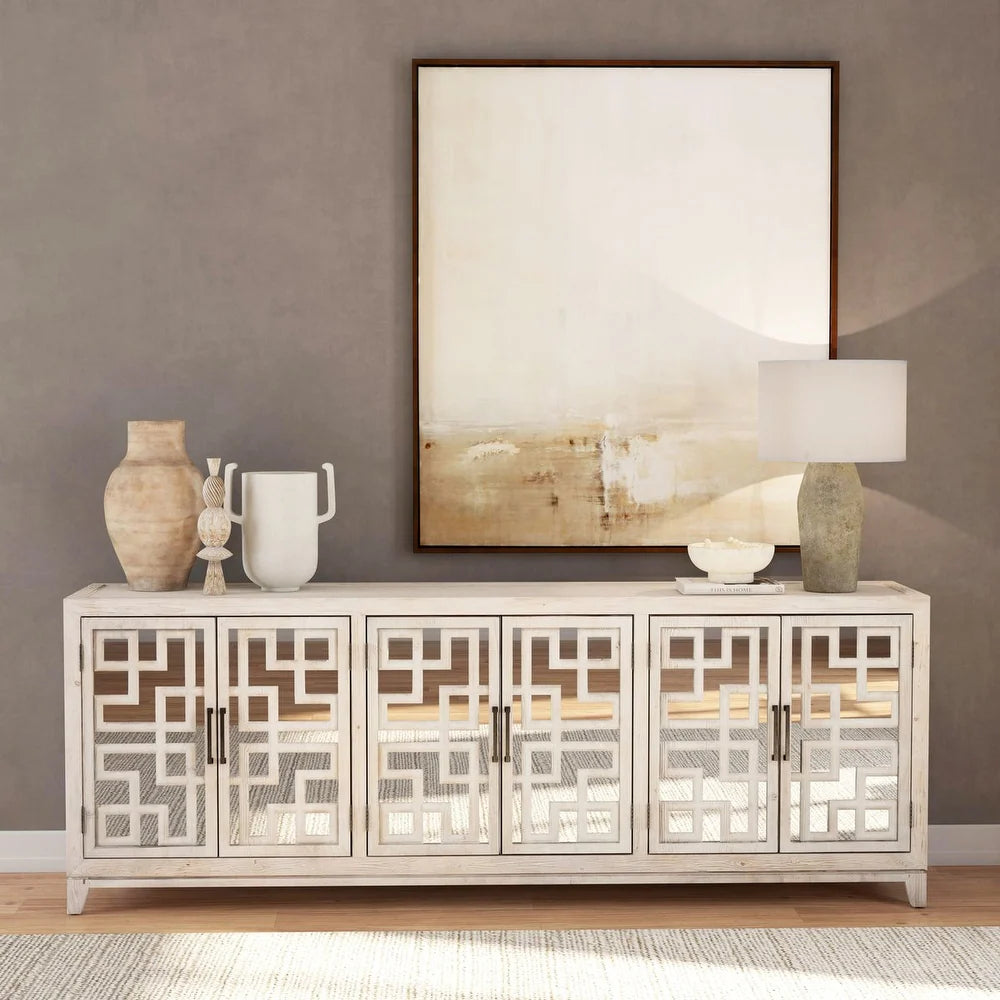 Arley 98 Mirrored Reclaimed 6 Door Wood Sideboard