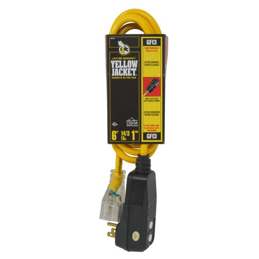 Yellow Jacket 6 ft. 143 SJTW Right Angle GFCI Medium-Duty Extension Cord with Power Light Plug 2879