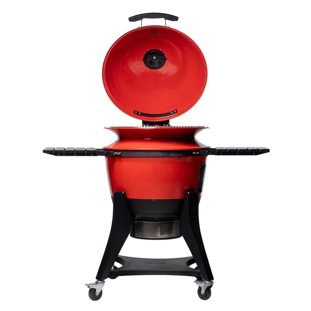 Kamado Joe Kettle Joe 22 in Charcoal Grill in Red with Hinged Lid Cart and Side Shelves