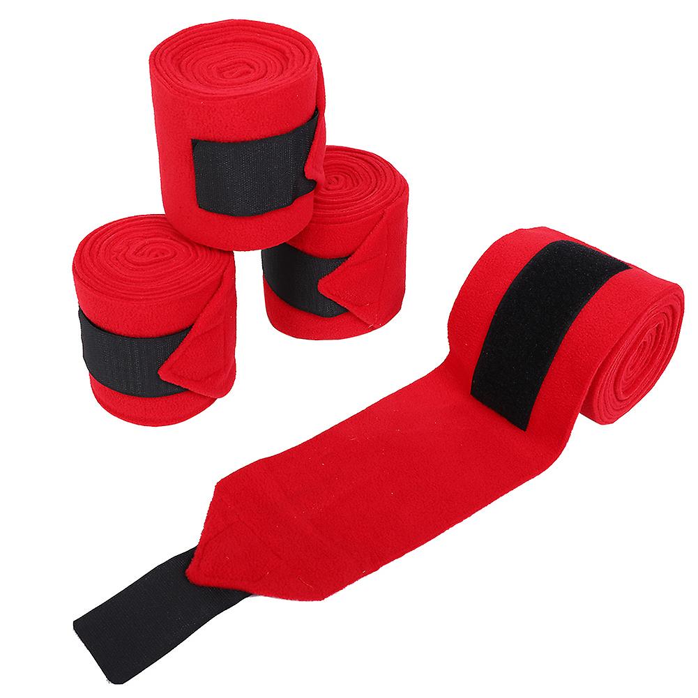 4pcs Thick Horse Leg Bandage Red Nonslip Breathable Fleece Wrapping Accessories