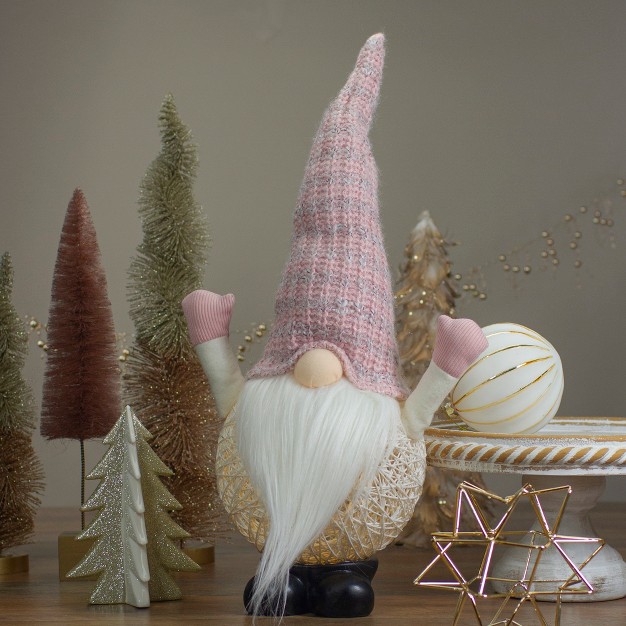 Pink And White Rattan Christmas Gnome With Warm White Led Lights