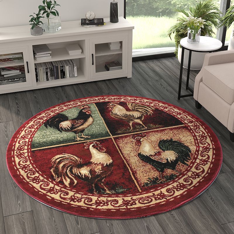 Masada Rugs Masada Rugs 5'x5' Round Rooster Design Area Rug - Design L379