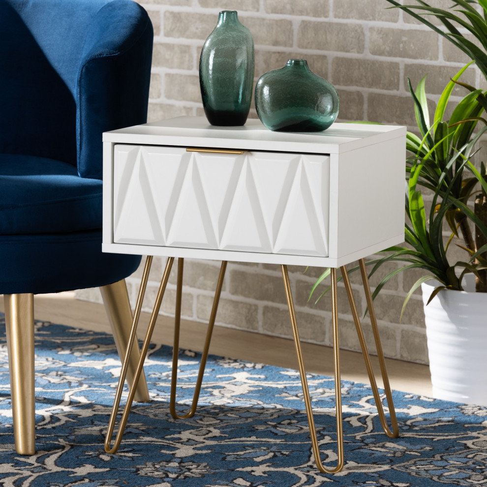 Brandt Glam and Luxe White Finished 1 Drawer End Table   Midcentury   Side Tables And End Tables   by Baxton Studio  Houzz