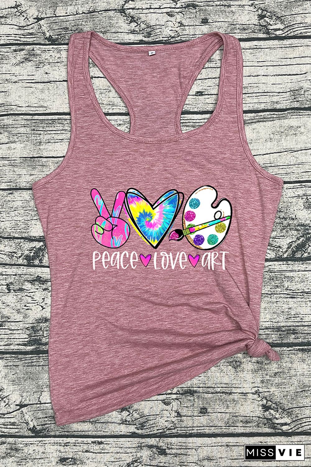 Peace Love Art Colorful Tie Dye Printed Sleeveless Tank Top Wholesale