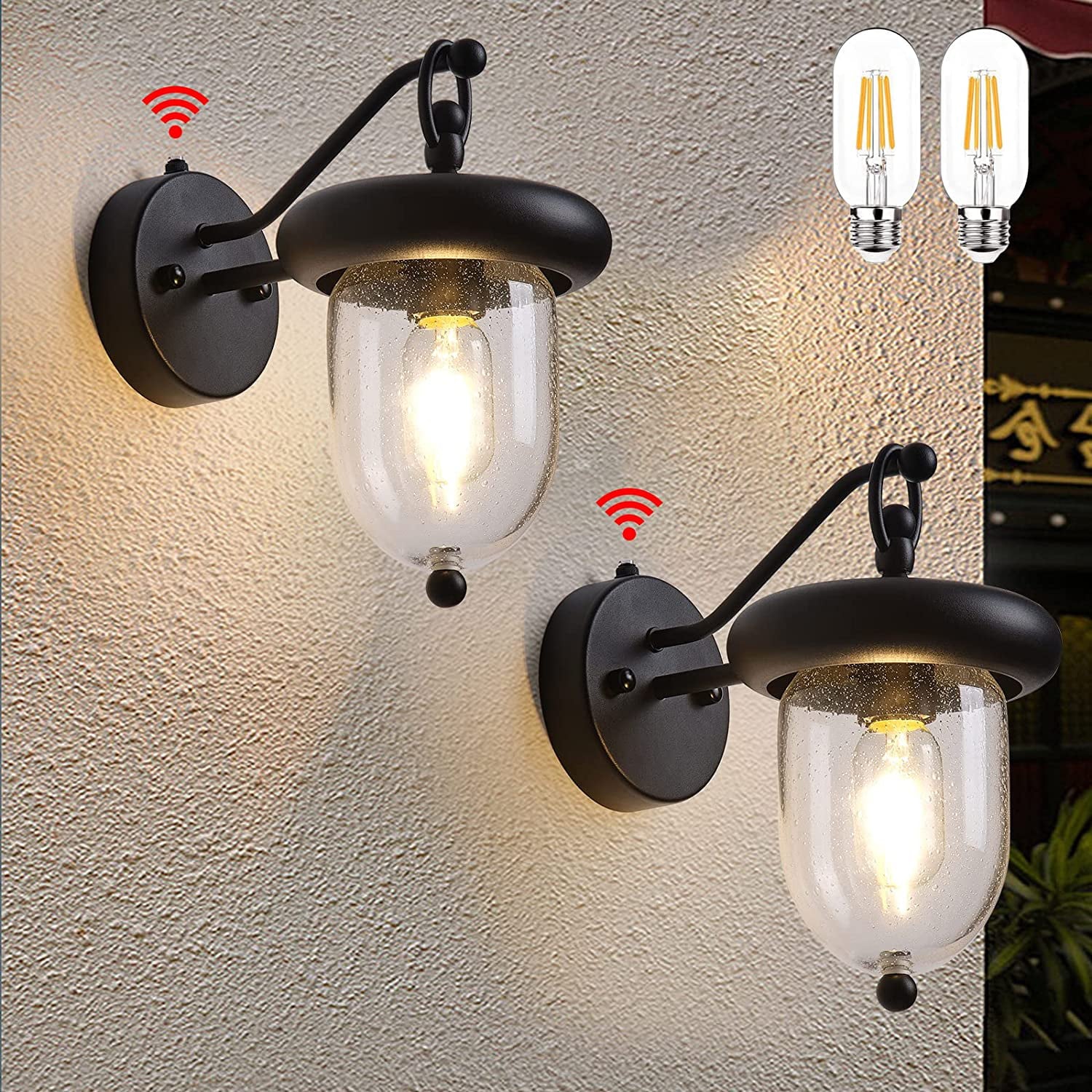 2 Pack Dusk to Dawn Outdoor Wall Sconces, Front Porch Light ,Outside Lights for House Garage Patio Barn Lights Outdoor Exterior Light Fixture with Seeded Glass Shade (Includes Bulbs)