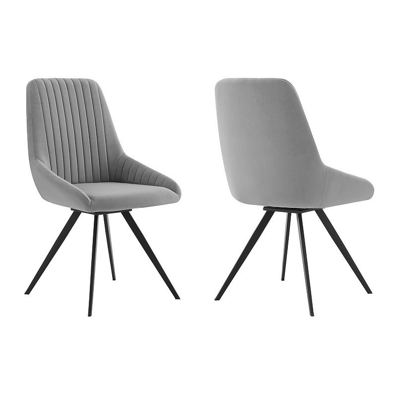 Vertical Tufted Fabric Dining Chair with Angled Metal legs， Set of 2， Gray