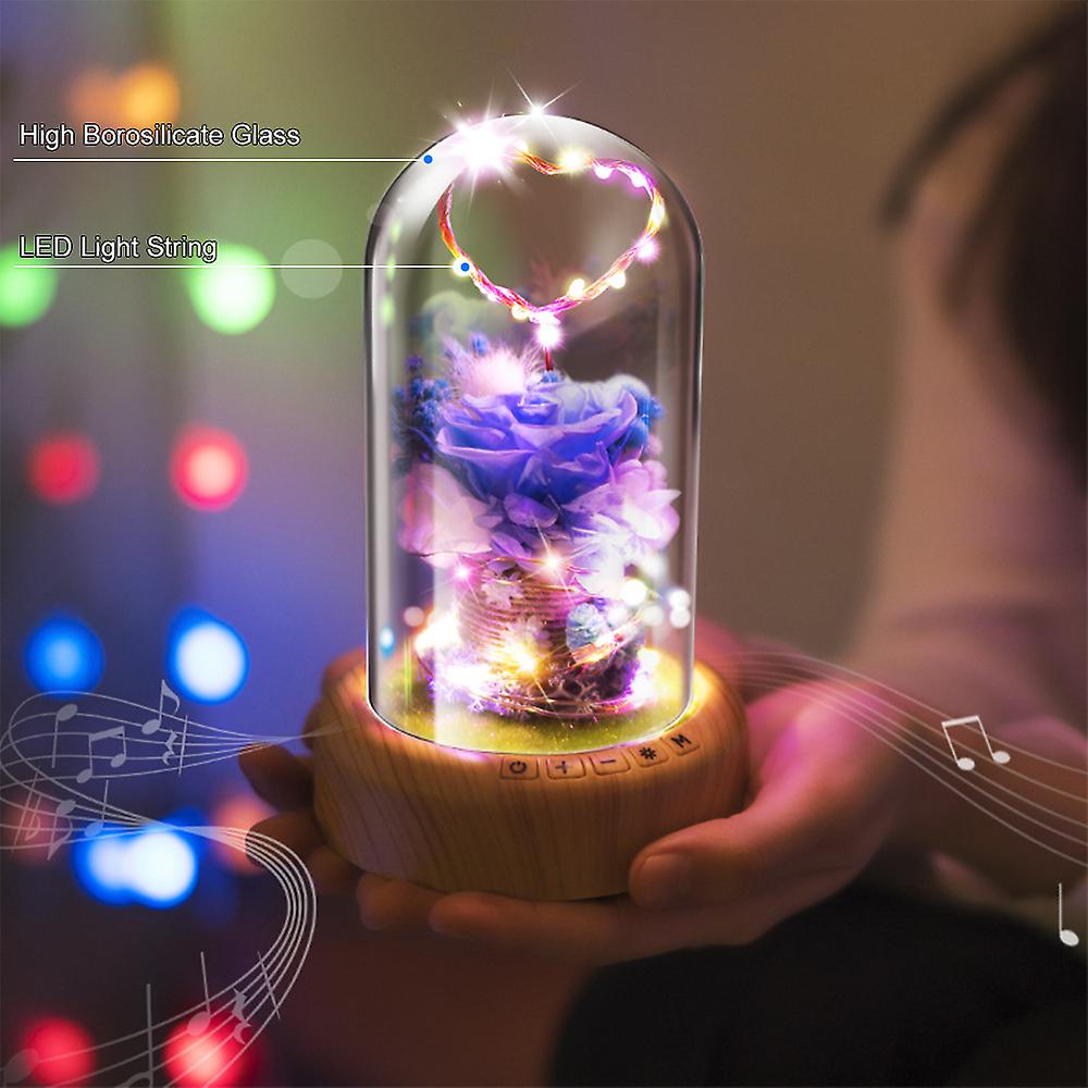 Multifunctional Flower Lamp Rechargeable Bt Speaker Music Player Wishing Bottle Preserved Rose In Glass Dome Nightlight Forever Flower Desk Lamp New Y