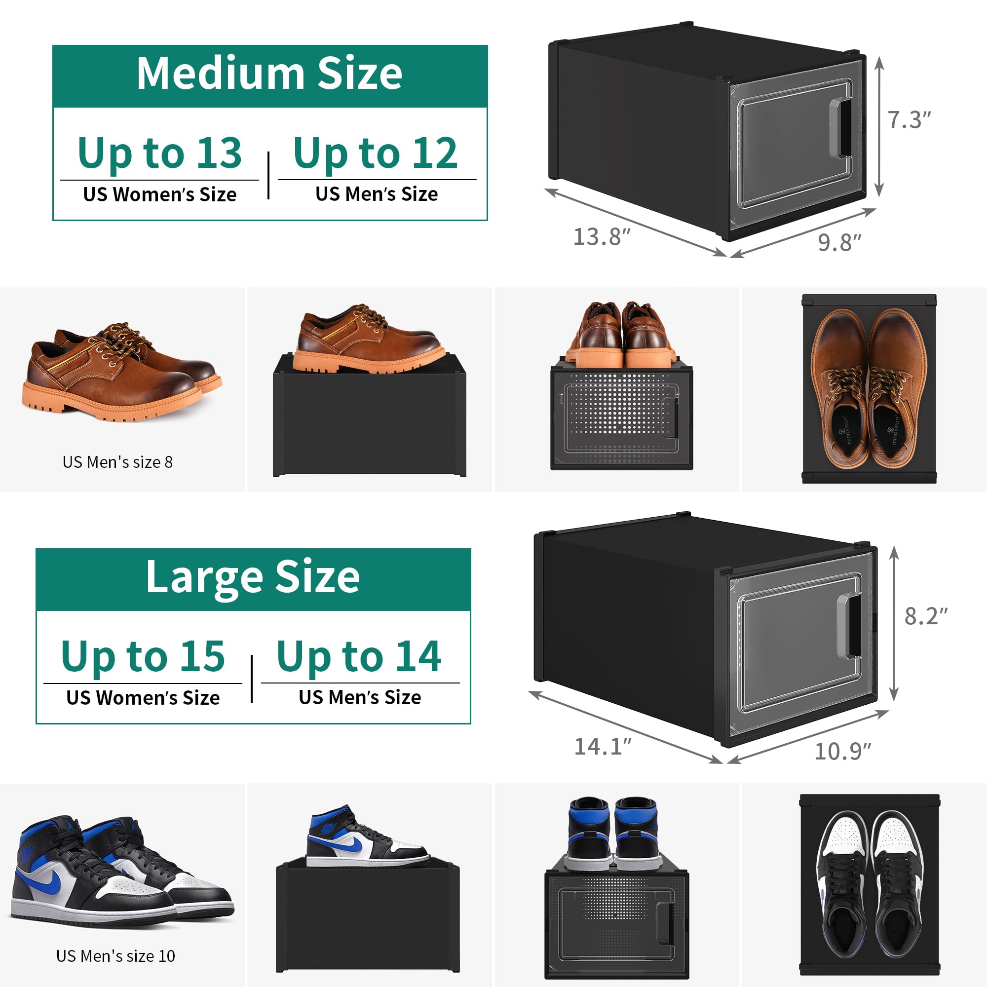 YITAHOME 6PCS Stackable Shoe Box Foldable Sneaker Container Storage Organizer Women Men Kids