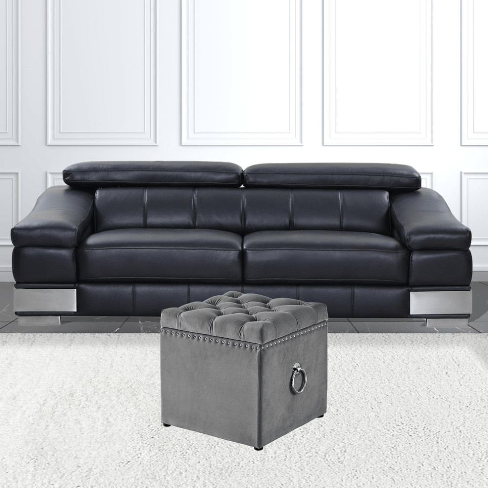 18 quotGray Velvet And Black Tufted Storage   Footstools And Ottomans   by HomeRoots  Houzz