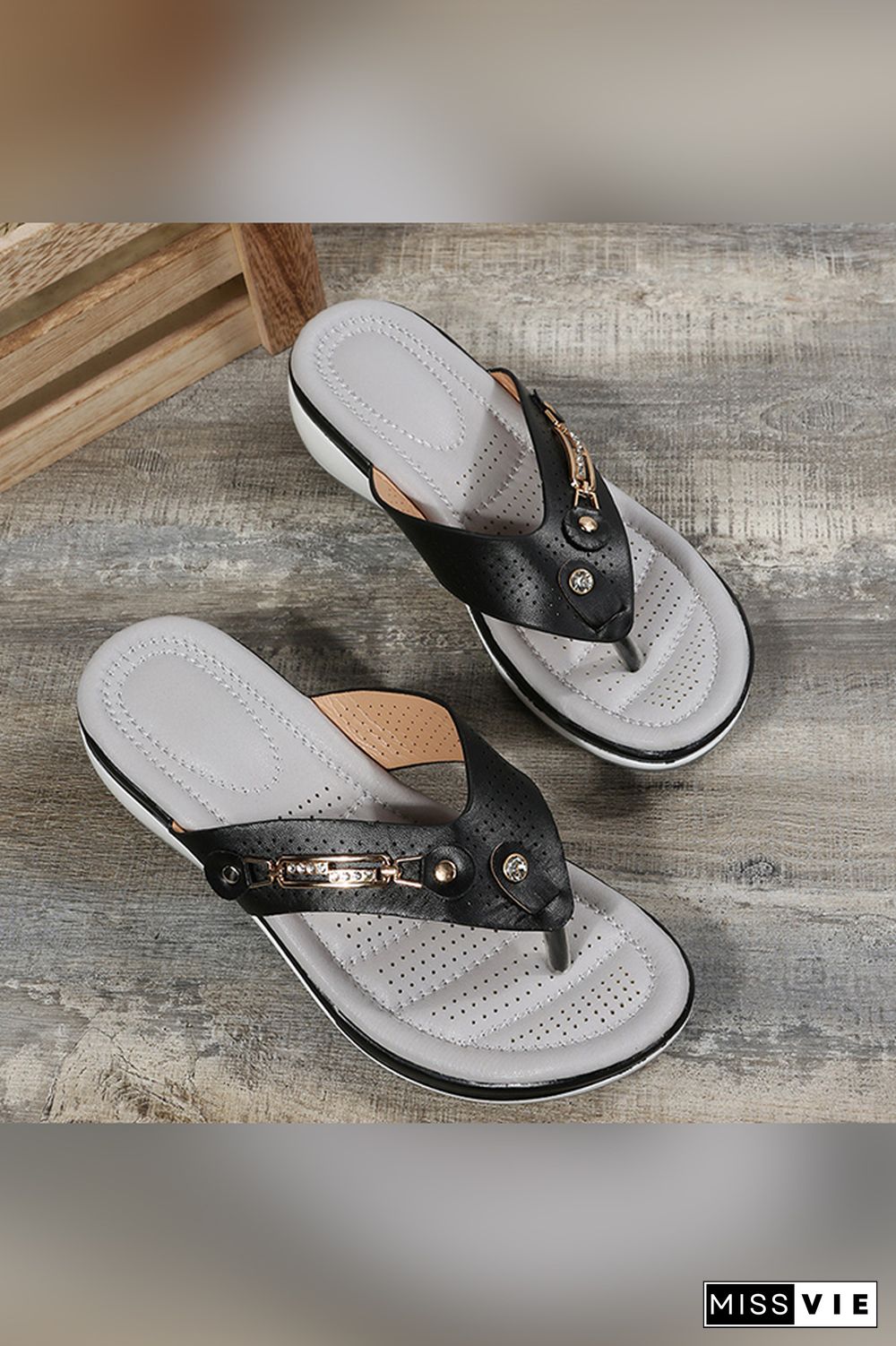 Rhinestone Metal Buckle Hollow Out Sandals Wholesale