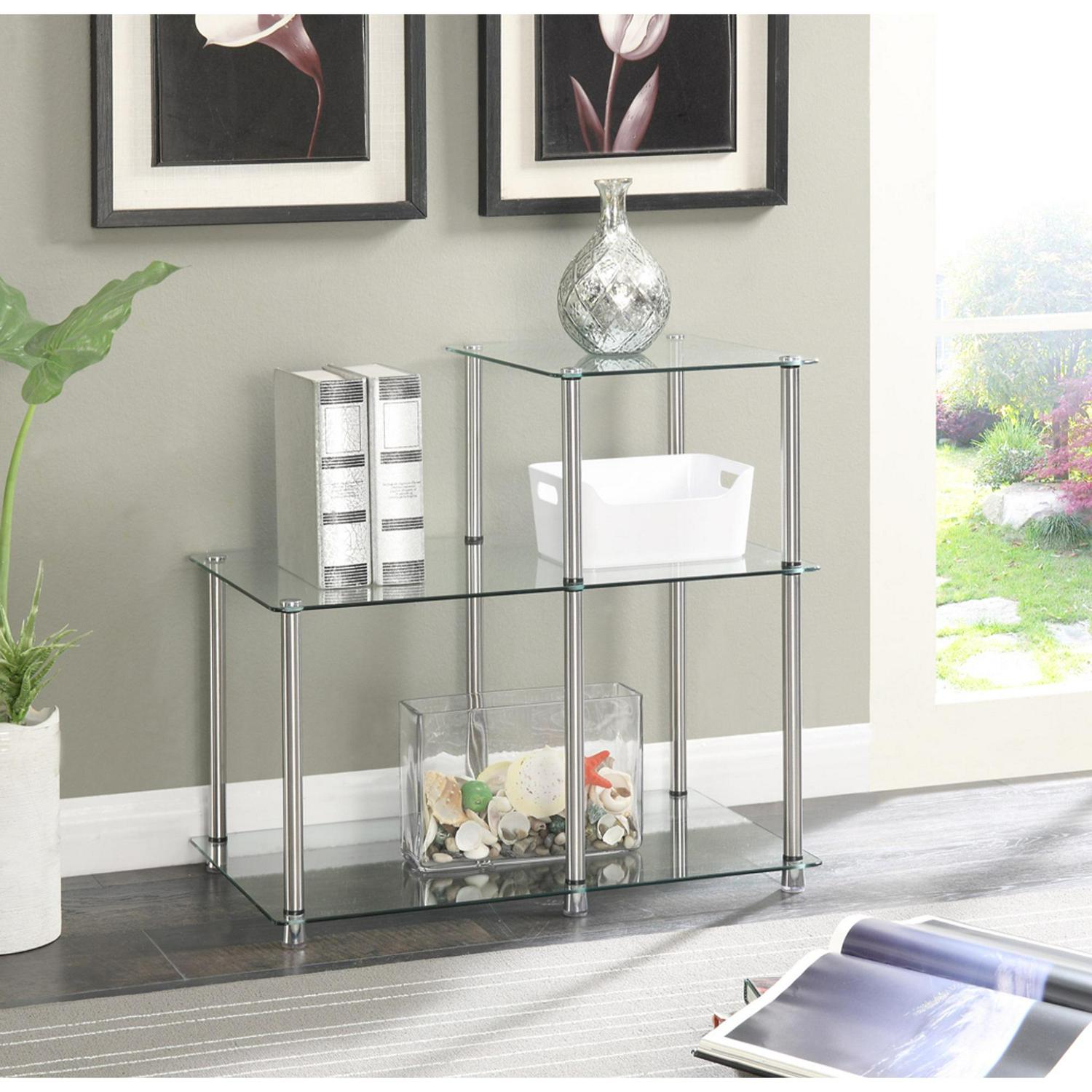 Convenience Concepts Designs2Go No Tools 3 Tier Glass Step End Table