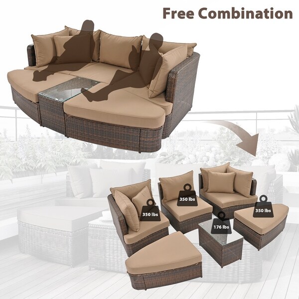 6Piece Wicker Outdoor Sectional Conversation Set with Cushions