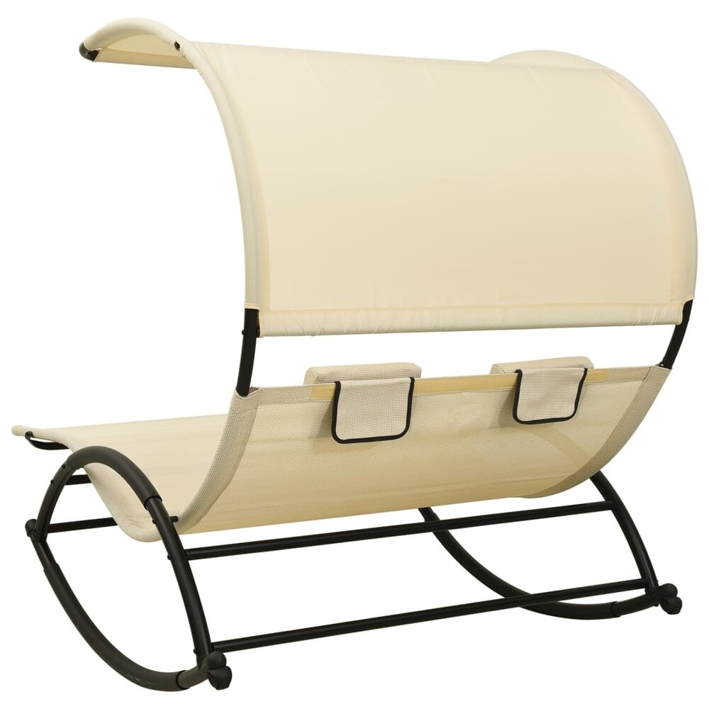 vidaXL Double Sun Lounger with Canopy Textilene Cream   54.7\