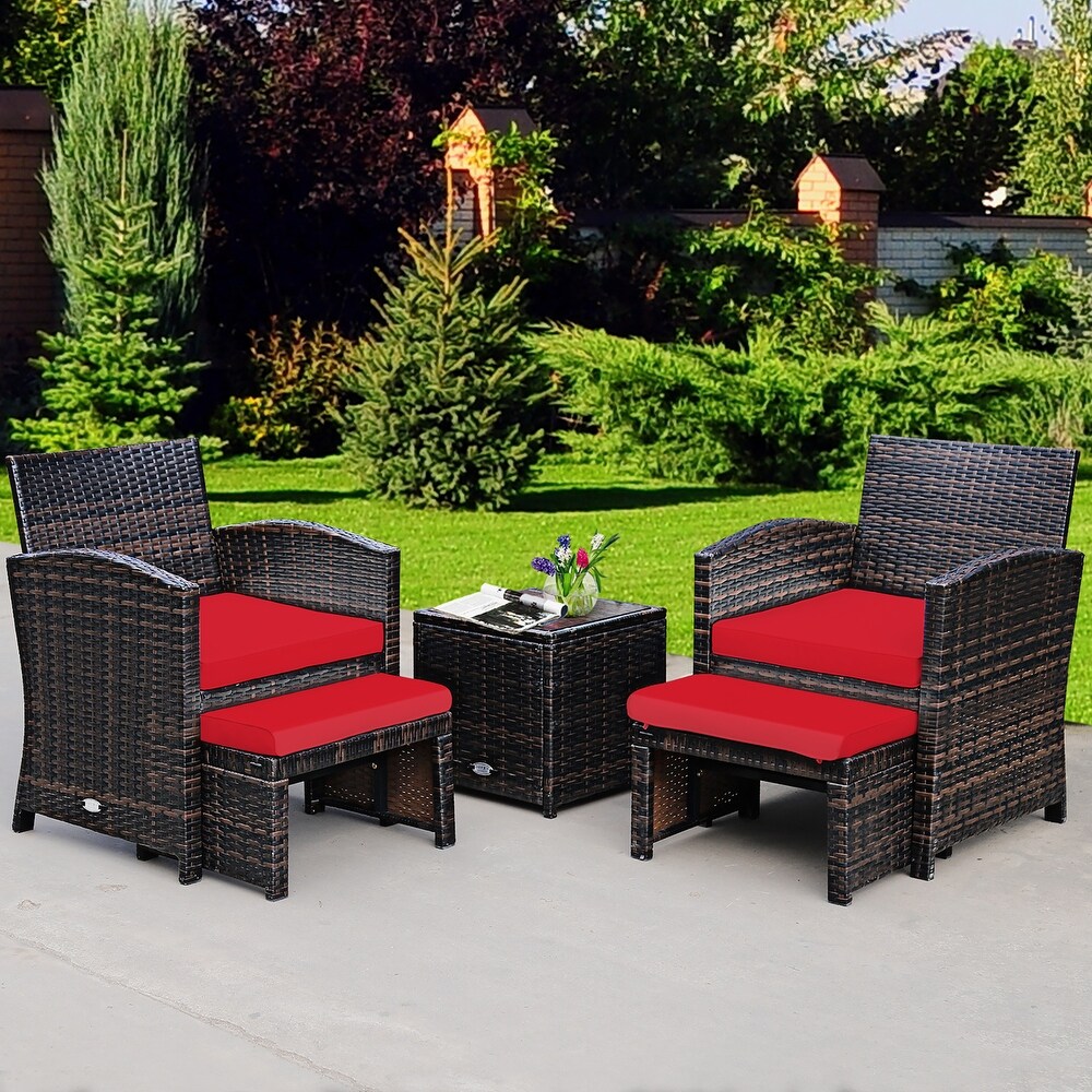 Costway 5PCS Patio Rattan Wicker Furniture Set Sofa Ottoman W/