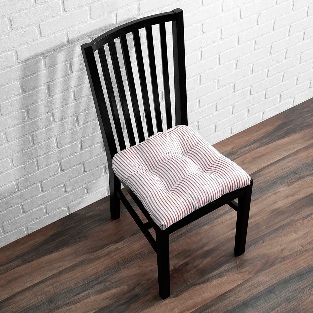 Ellis Curtain Plaza Classic Ticking Stripe Printed On Natural Ground Non Skid Backing Chair Pad Brick