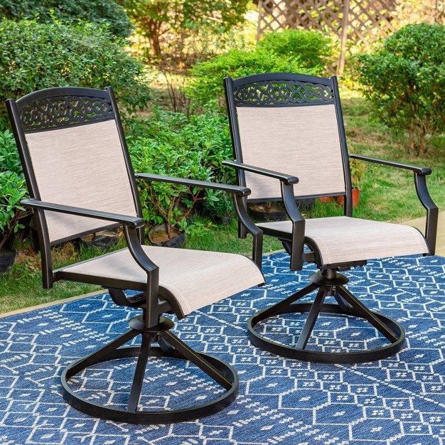 2pk Outdoor Swivel Dining Chairs With Metal Frame amp Armrests Captiva Designs