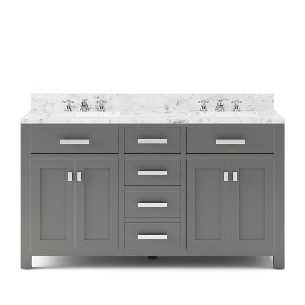 Water Creation 60 in. W x 21 in. D x 34 in. H Vanity in Cashmere Grey with Marble Vanity Top in Carrara White Madison 60G