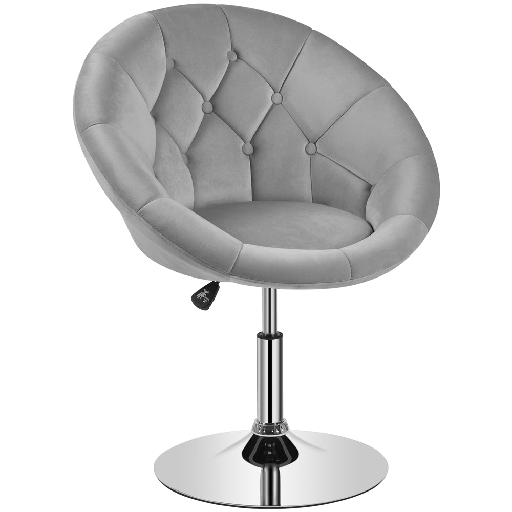 Yaheetech Contemporary Makeup Vanity Chair Height Adjustable Round Tufted Yes Barrel Swivel Accent Chair， Gray