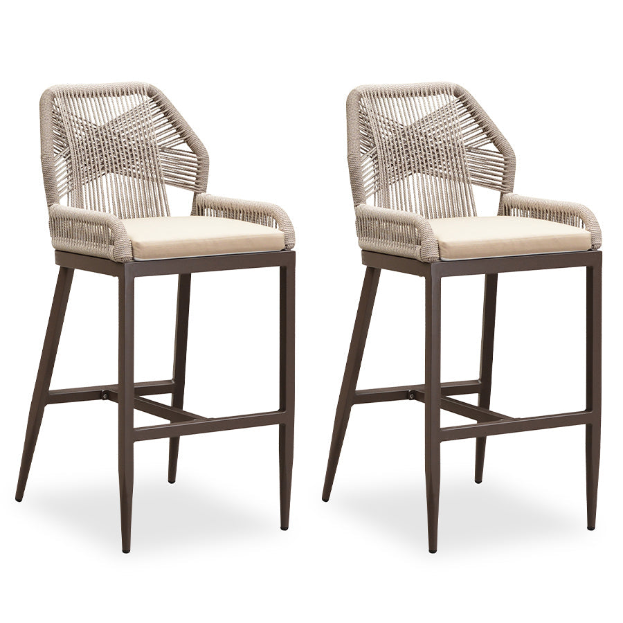 PURPLE LEAF Patio Sunbrella Bar Stools Set of 2  Rattan Bar Aluminum Bar Stool Outdoor Barstools with Back and Cushion for Garden Kitchen Island