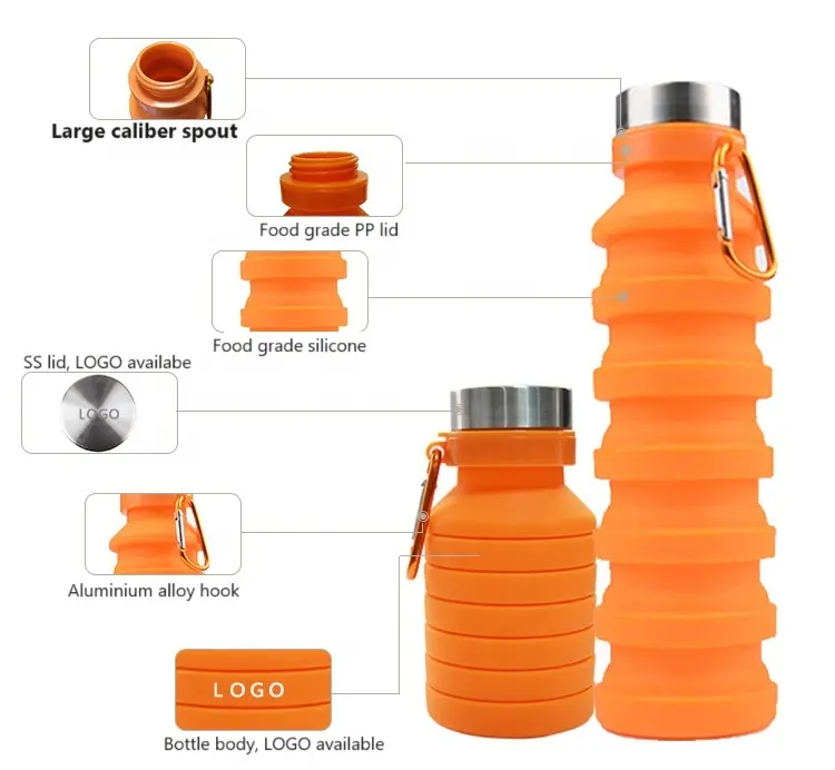 Foldable Water Bottle Reusable BPA Free Silicone Collapsible Water Bottle For Travel Gym Camping Hike