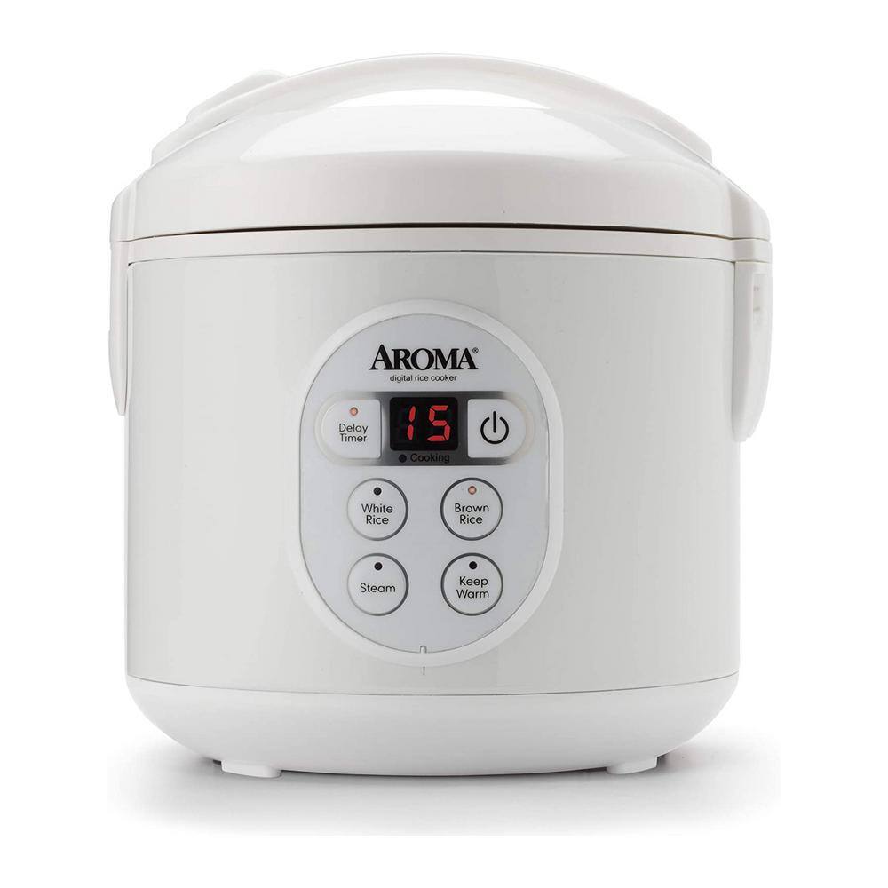 AROMA 8-Cup White Digital Rice Cooker in Black Control Panel ARC-914D