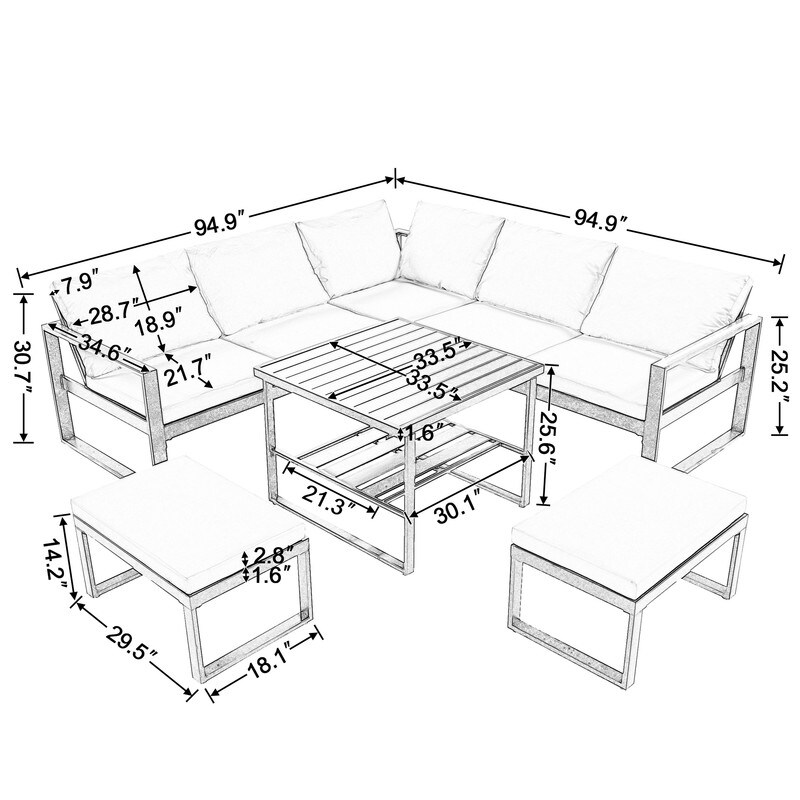 6 Piece Outdoor Patio Conversation Set Sofa Set With Metal Frame