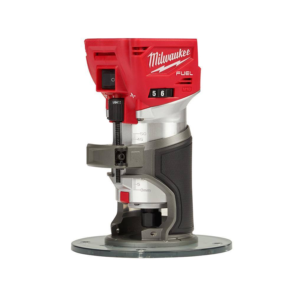 MW M18 FUEL 18V Lithium-Ion Brushless Cordless Compact Router w Compact Router Plunge Base 2723-20-48-10-5601