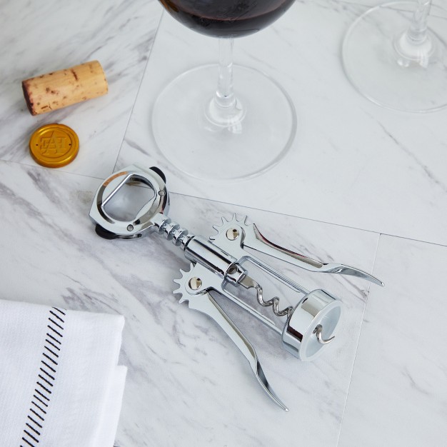 True Foil Cutting Winged Corkscrew With Built in Foil Cutter And Bottle Opener Metal Wine Key Self Centering Worm Silver Set Of 1