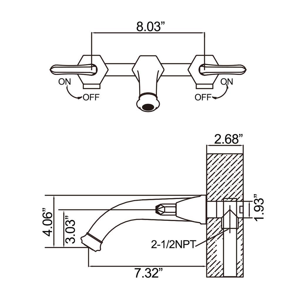 Tomfaucet 2-handle Wall Mounted Faucet Bathroom Sink Faucet in Matte Black TFB1125MB