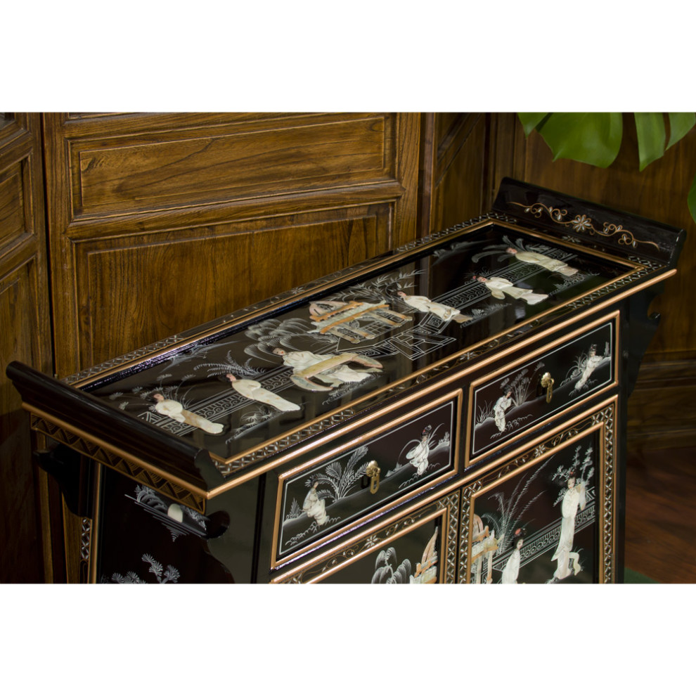 Black Lacquer Mother of Pearl Motif Oriental Altar Style Cabinet   Asian   Accent Chests And Cabinets   by China Furniture and Arts  Houzz