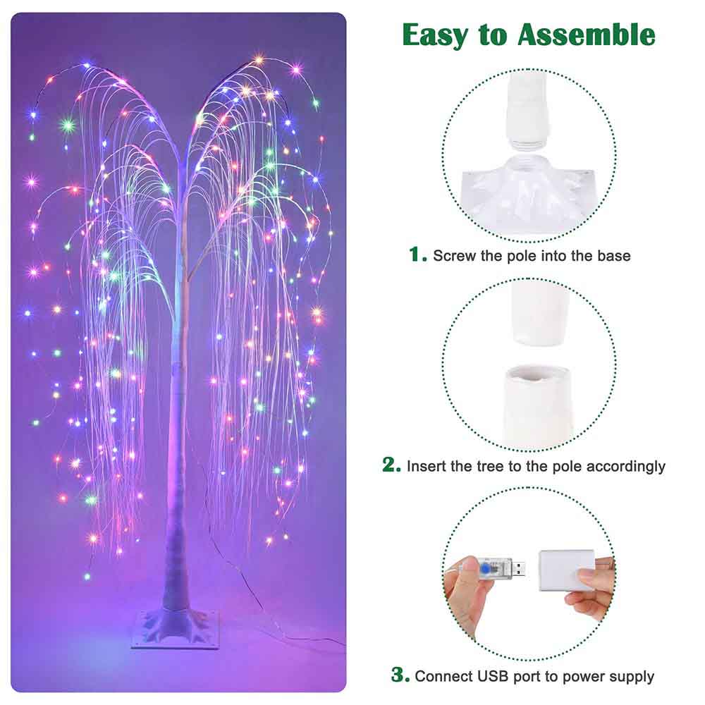 Yescom 5 Ft Lighted Willow Tree 216 LEDs Color Changing Christmas Decor