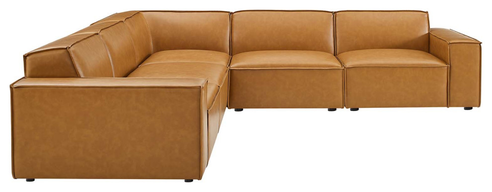 Restore 5 Piece Vegan Leather Sectional Sofa  Tan   Contemporary   Sectional Sofas   by Homesquare  Houzz