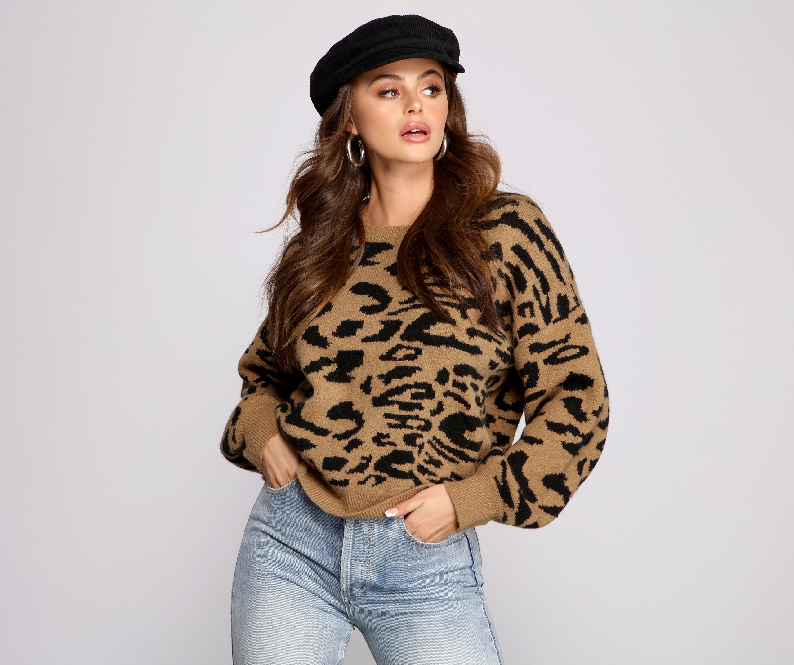 Leopard Print Crew Neck Sweater