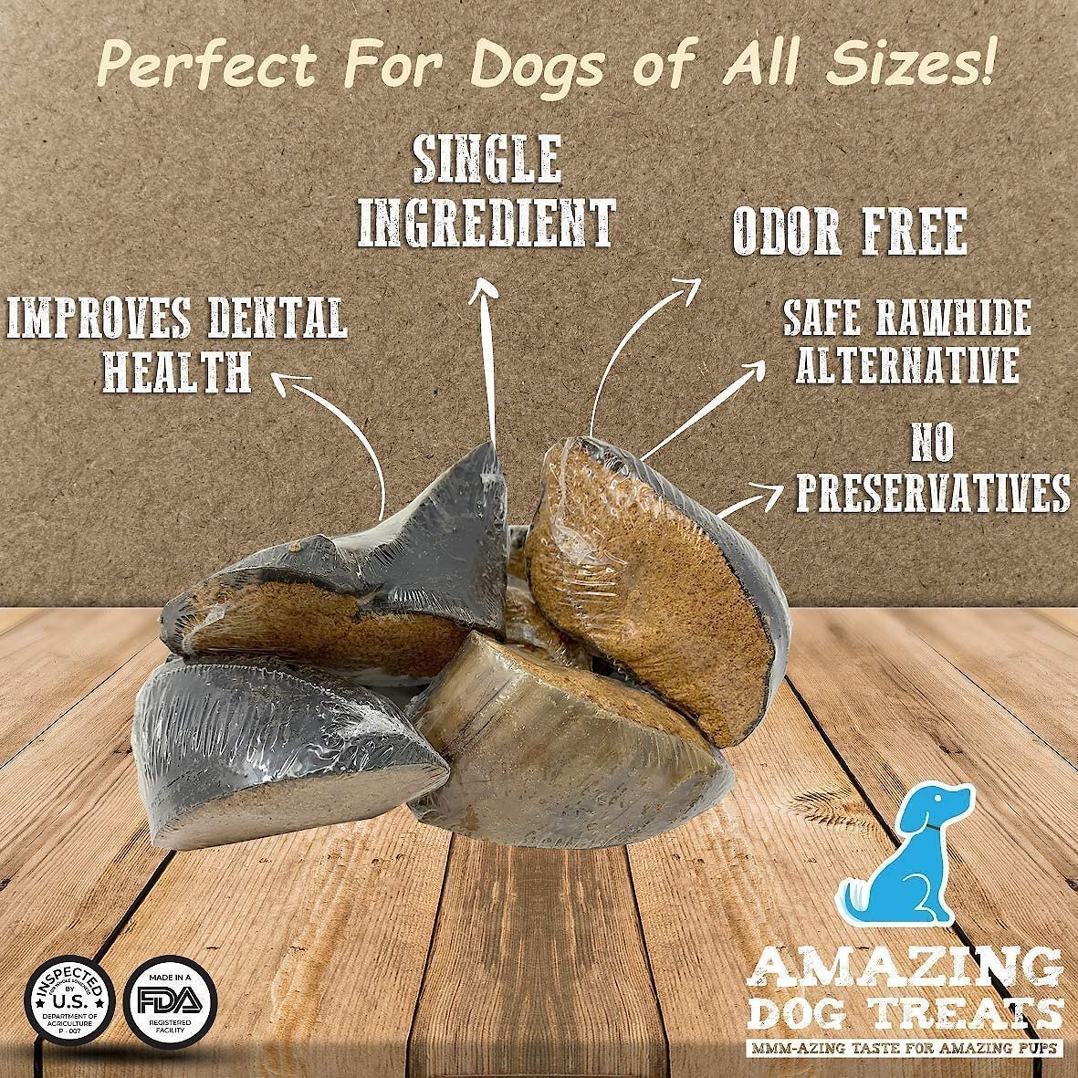 Amazing Dog Treats Cow Hooves Peanut Butter Flavor Dog Treats， 5 count