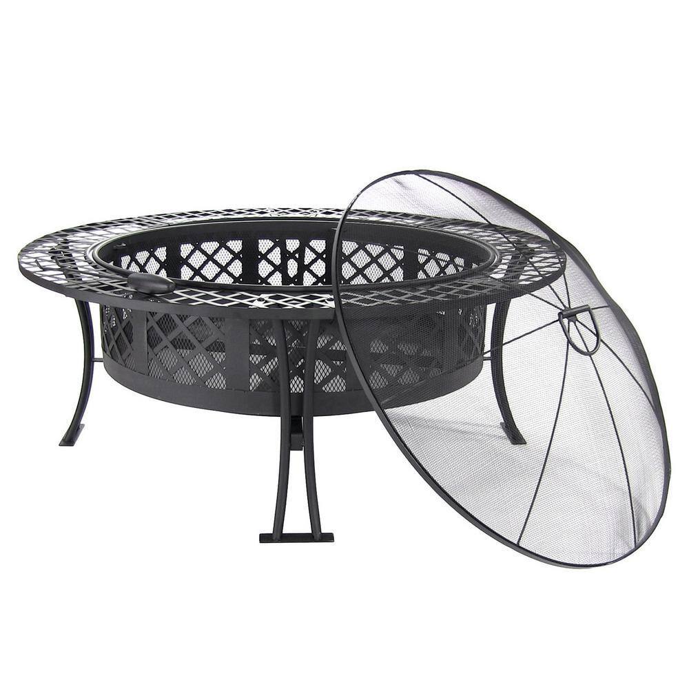 Sunnydaze Decor Diamond Weave 40 in. x 20 in. Round Steel Wood Burning Fire Pit in Black with Spark Screen RCM-LG427