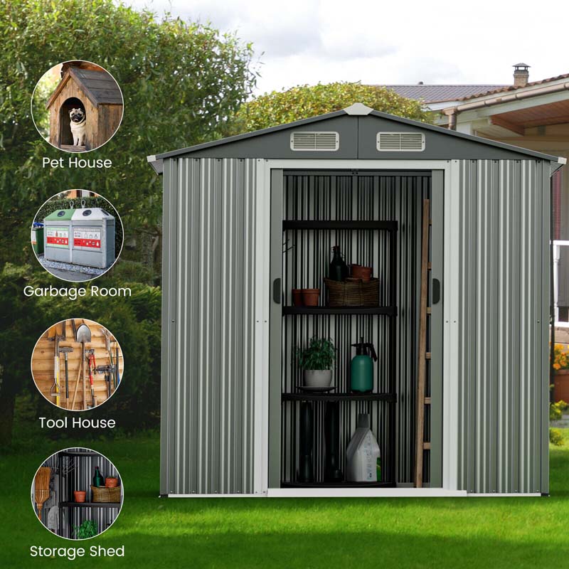 6 x 4 FT Outdoor Metal Storage Shed with Lockable Sliding Doors & 4 Air Vents, Waterproof Garden Tool Storage Room