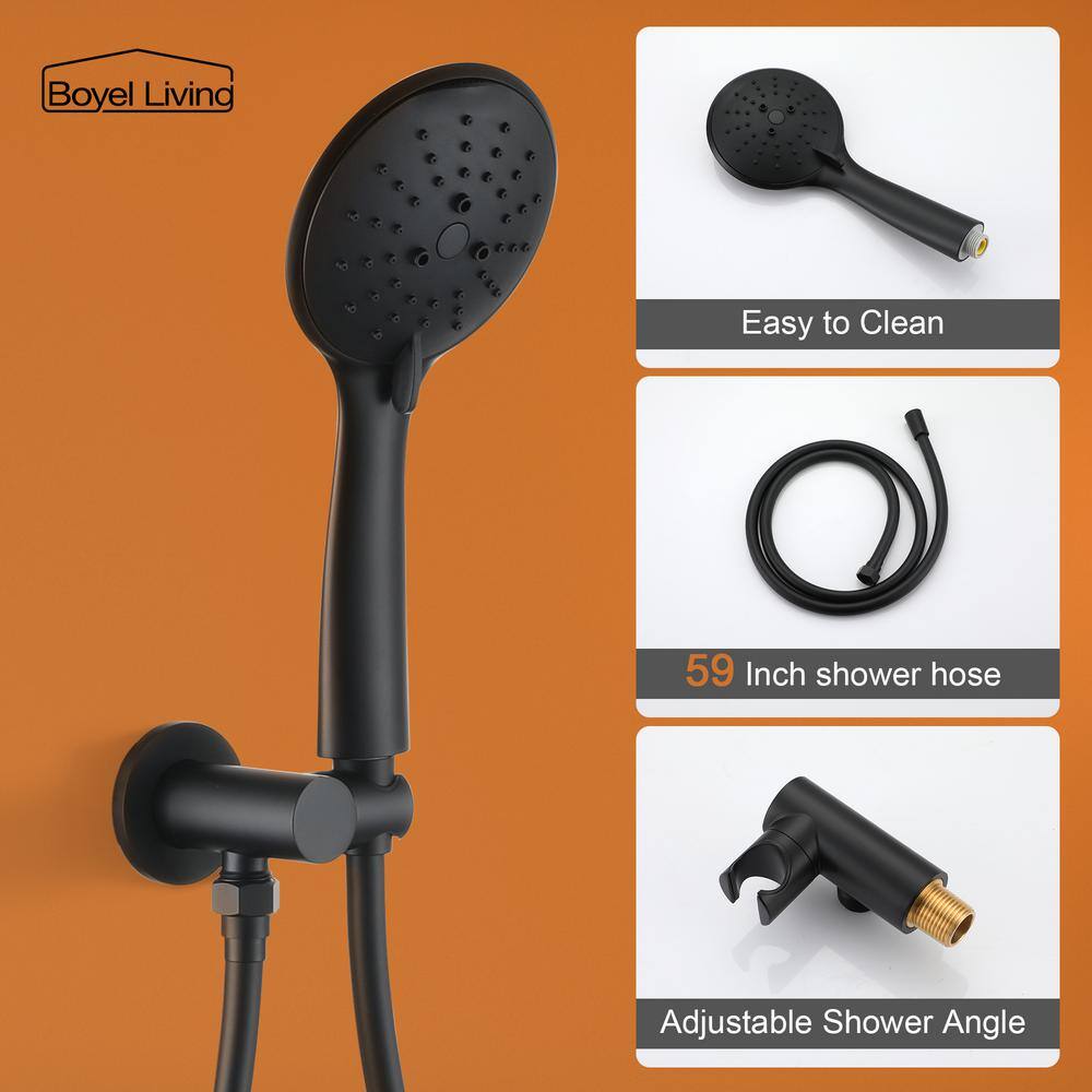 Boyel Living 5-Spray Patterns with 3.2 GPM 10 in. Wall Mount Dual Shower Heads with Rough-In Valve Body and Trim in Matte Black SMD-88040B-10