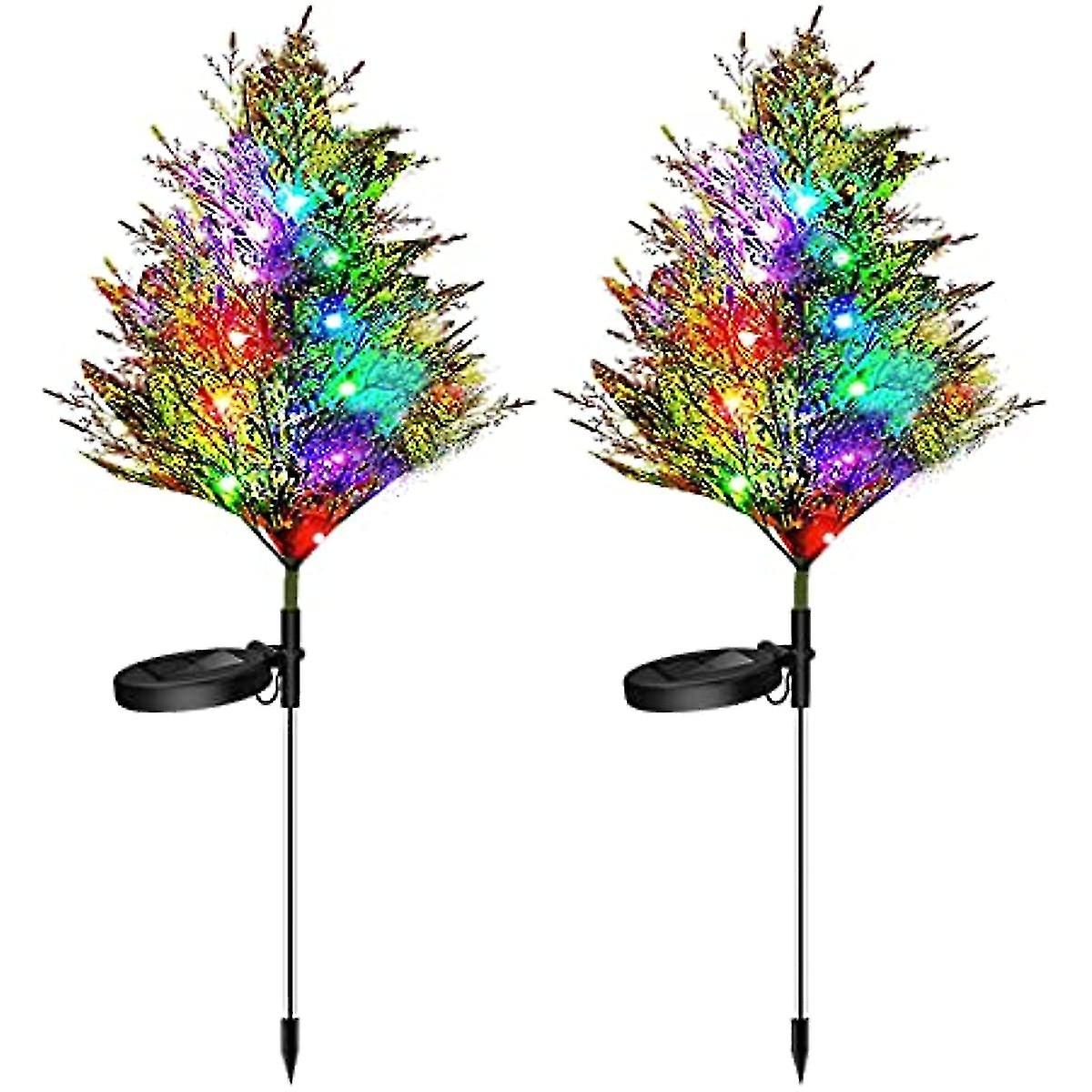 2pcs Led Solar Garden Christmas Tree Stake Lights Outdoor Waterproof  Dual Mode Solar Powered Christmas Decorations Lights For Yard Patio Lawn Pathway