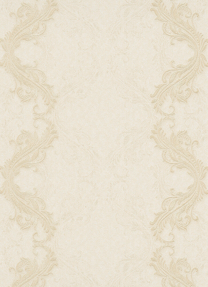 Sample Etta Ornamental Scroll Stripe Wallpaper in Cream design by BD Wall