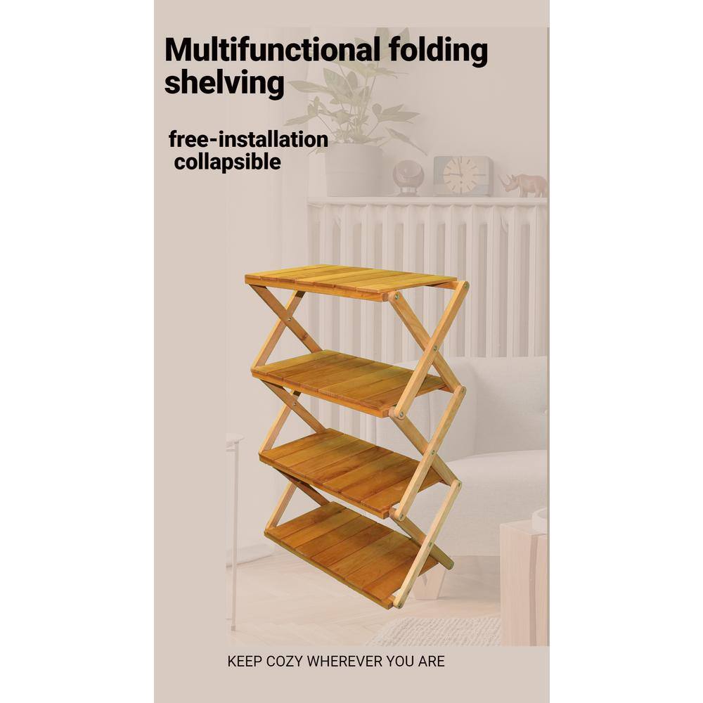 Natural Alder Multi-Use 4-Tier Folding Rack RichM703Wood022