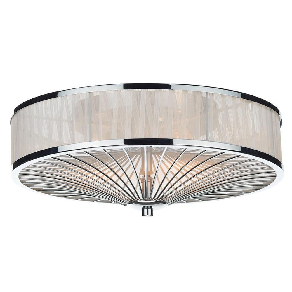 DAR OSL5050 Oslo Polished Chrome & Ivory Organza Ribbon Round Flush Light 40cm