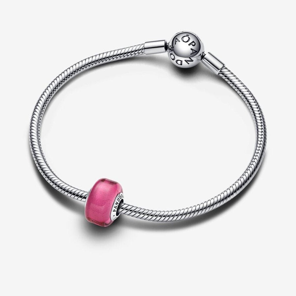 PANDORA  Pink Mini Murano Glass Charm in Sterling Silver