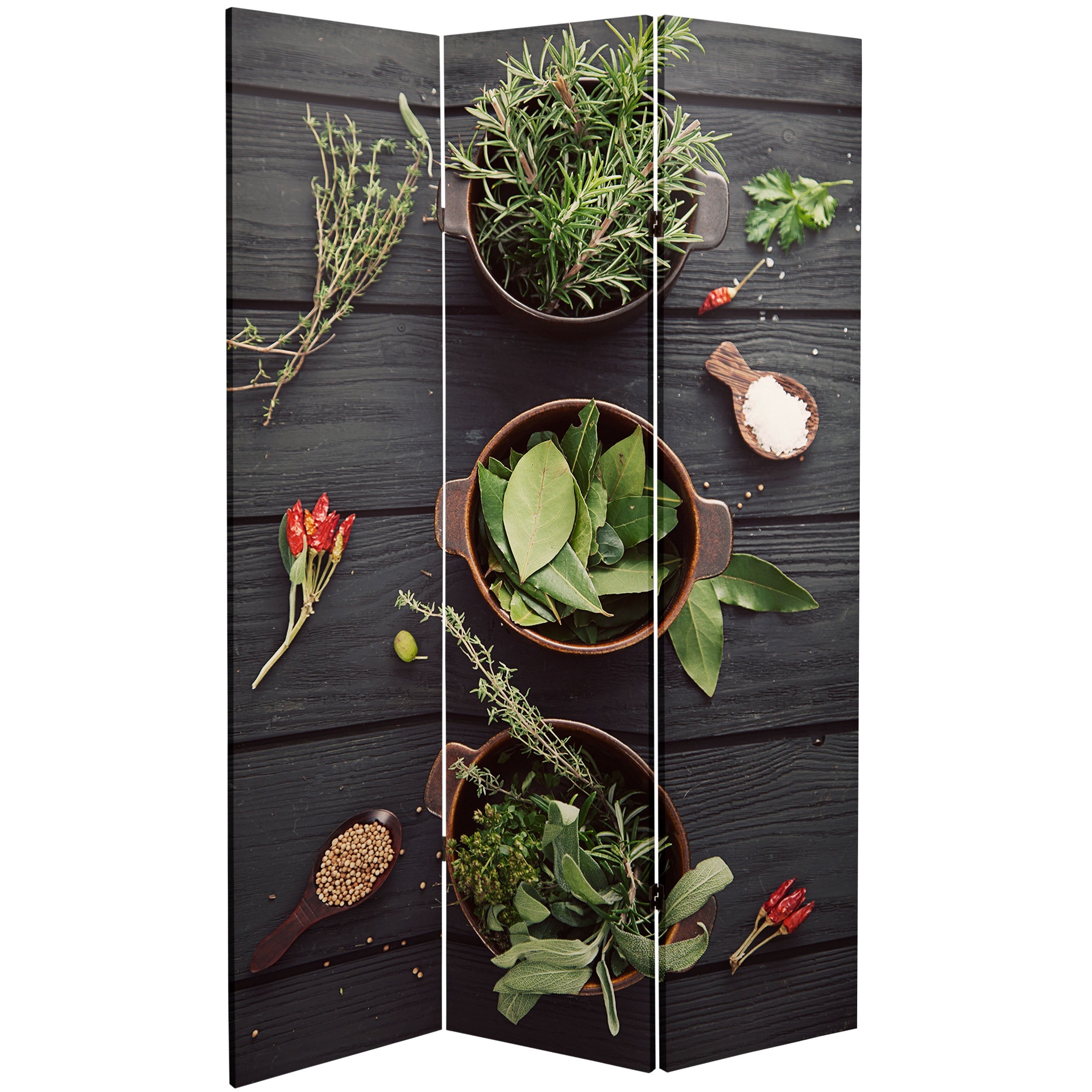 Oriental Furniture 6 ft. Tall Herbs and Spices Canvas Room Divider - 3 Panel