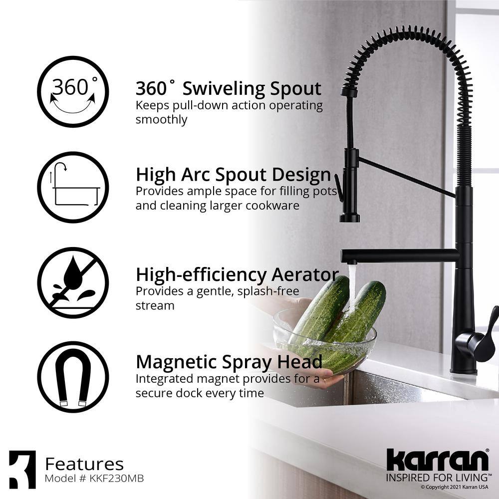 Karran Tumba Single Handle Pull Down Sprayer Kitchen Faucet in Matte Black KKF230MB