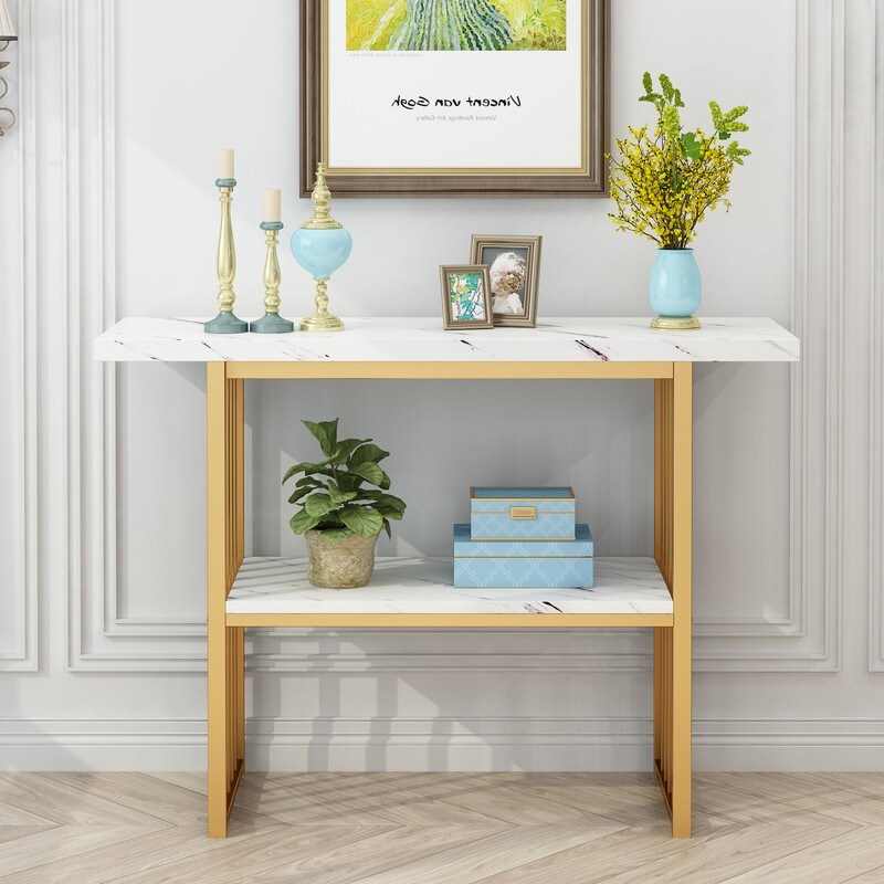 Modern 42 Inch Console/Accent Table with Geometric Metal Legs